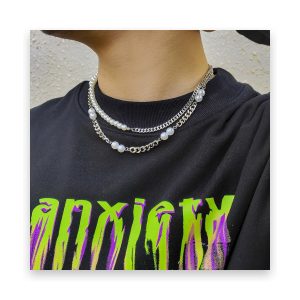 Trendy Men’s Stitching Pearl Necklace Trendy